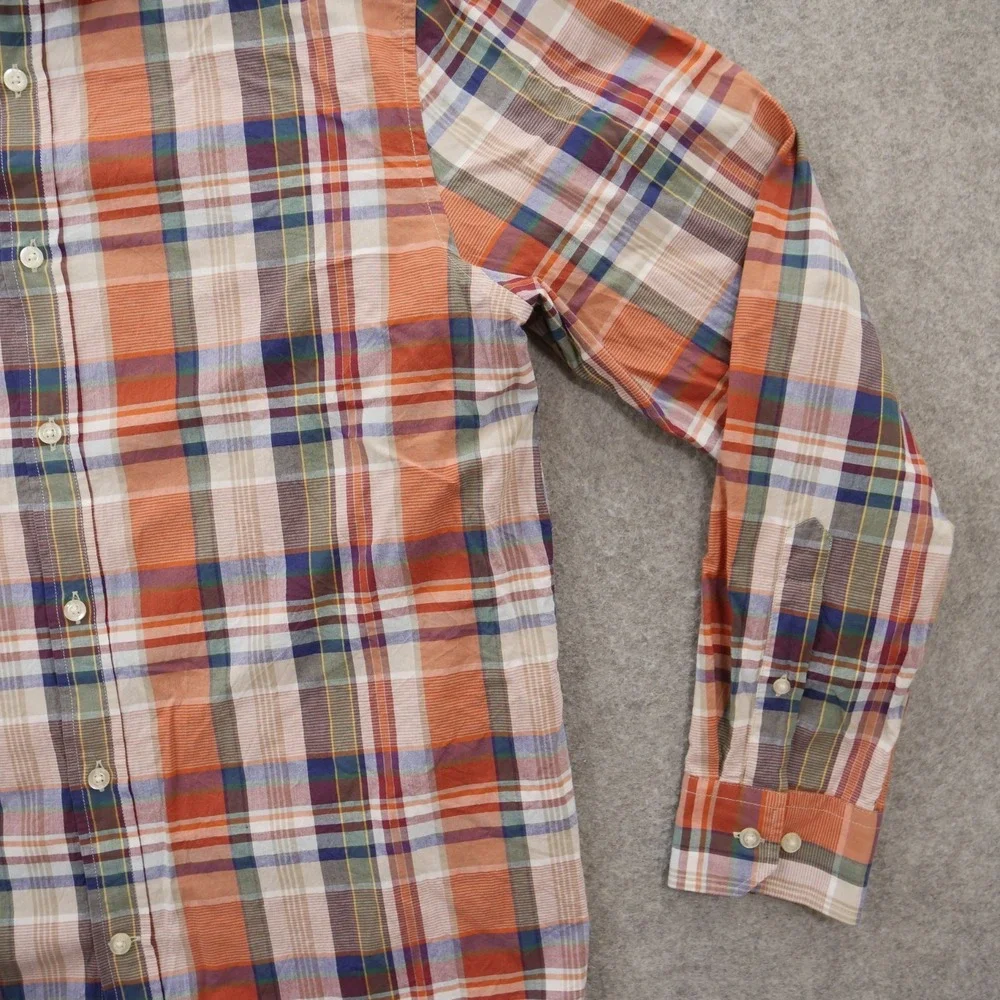 Banana Republic Shirt Mens Large Orange Blue Plaid Slim Fit Long Sleeve